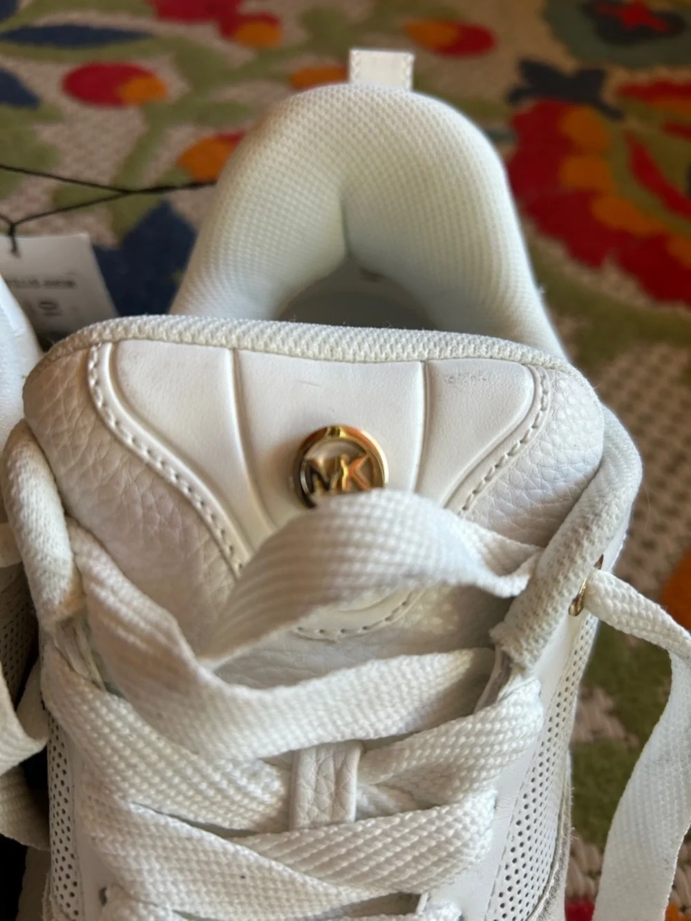 Michael Kors White Leather MK Heel Logo Sneakers